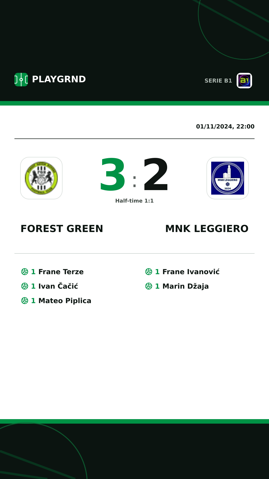 Instagram artwork: Forest Green 3:2 MNK Leggiero