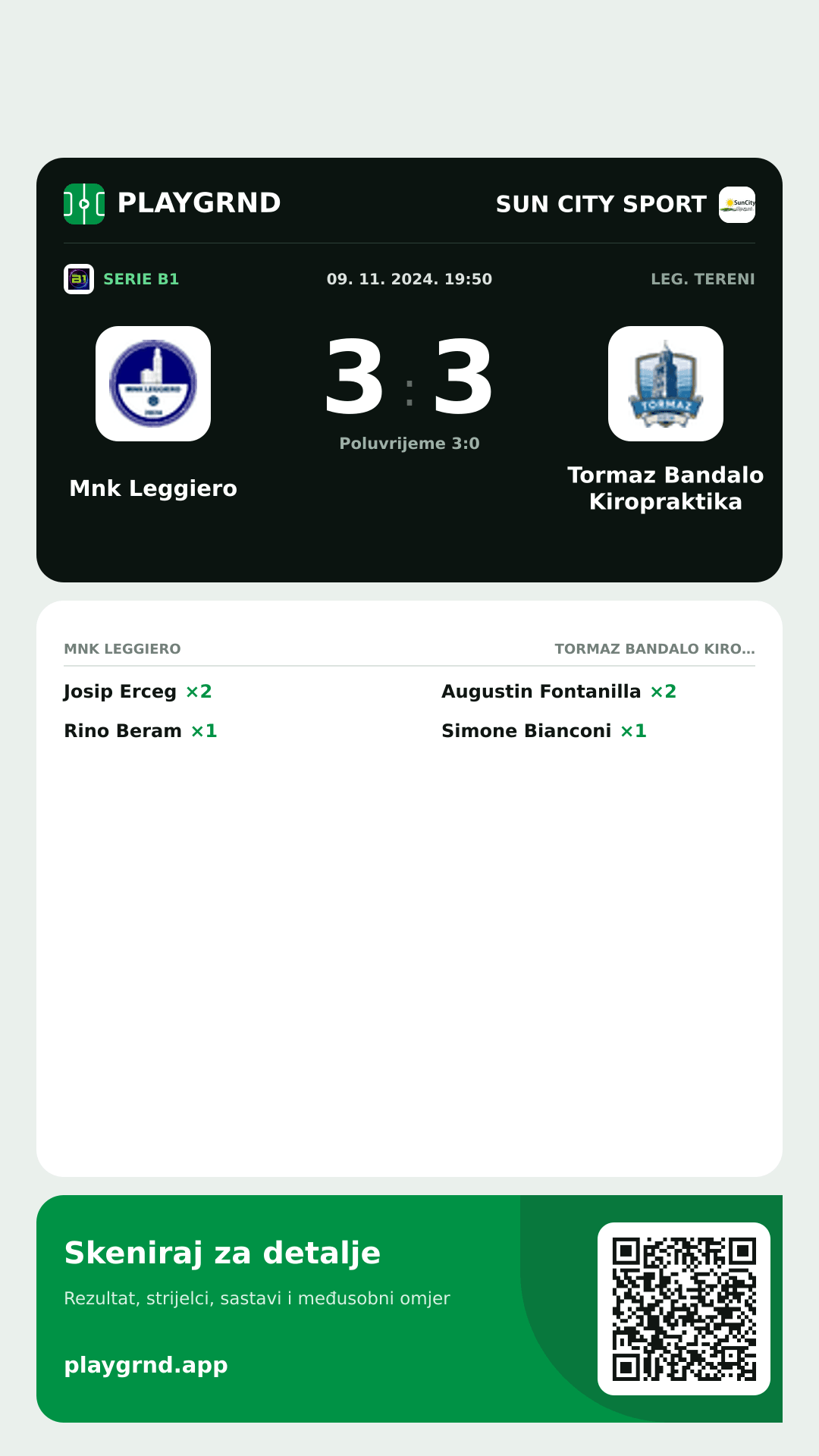 Story slika: Mnk Leggiero 3:3 Tormaz Bandalo Kiropraktika