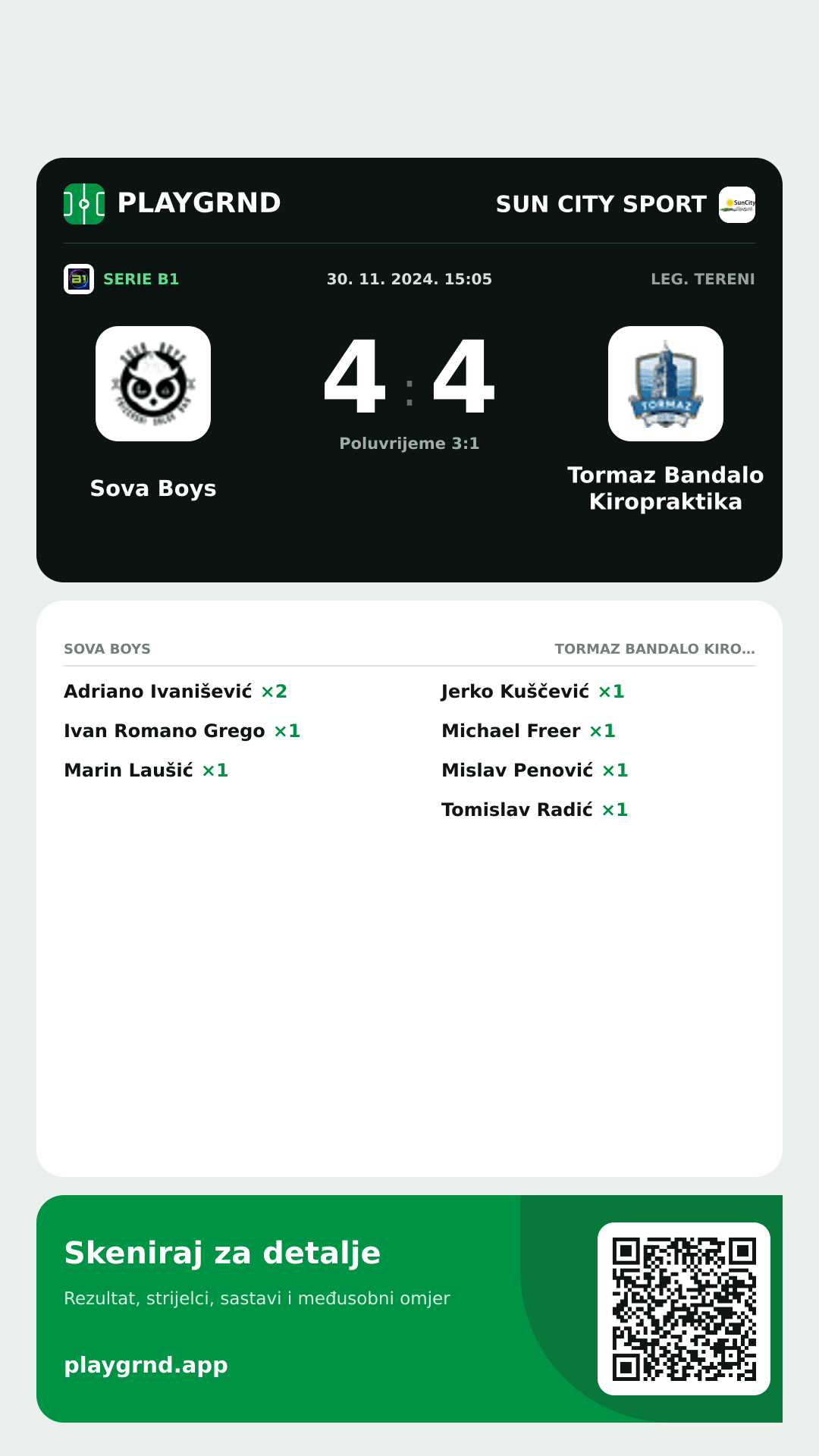 Story slika: Sova Boys 4:4 Tormaz Bandalo Kiropraktika