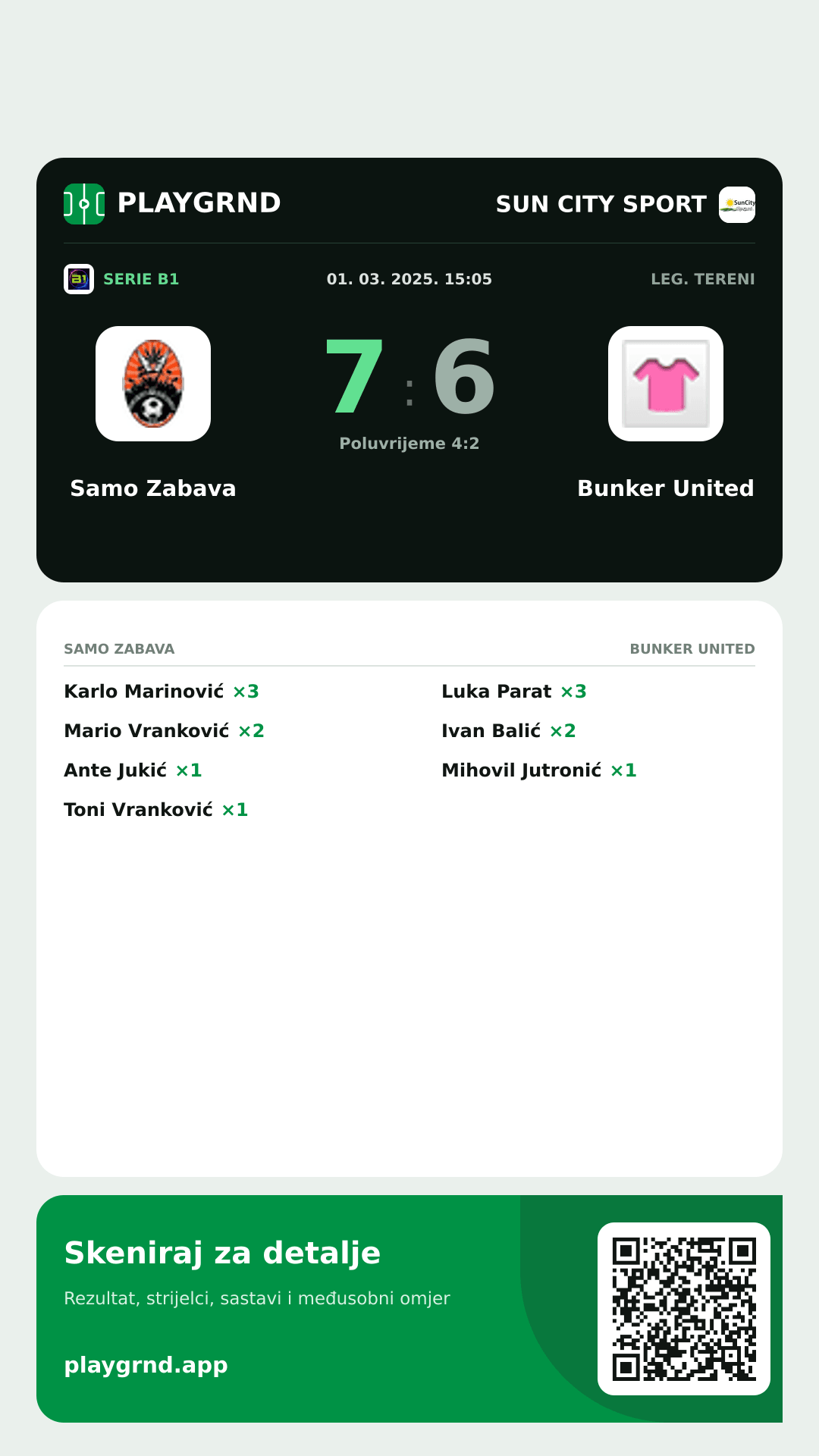 Story image: Samo Zabava 7:6 Bunker United