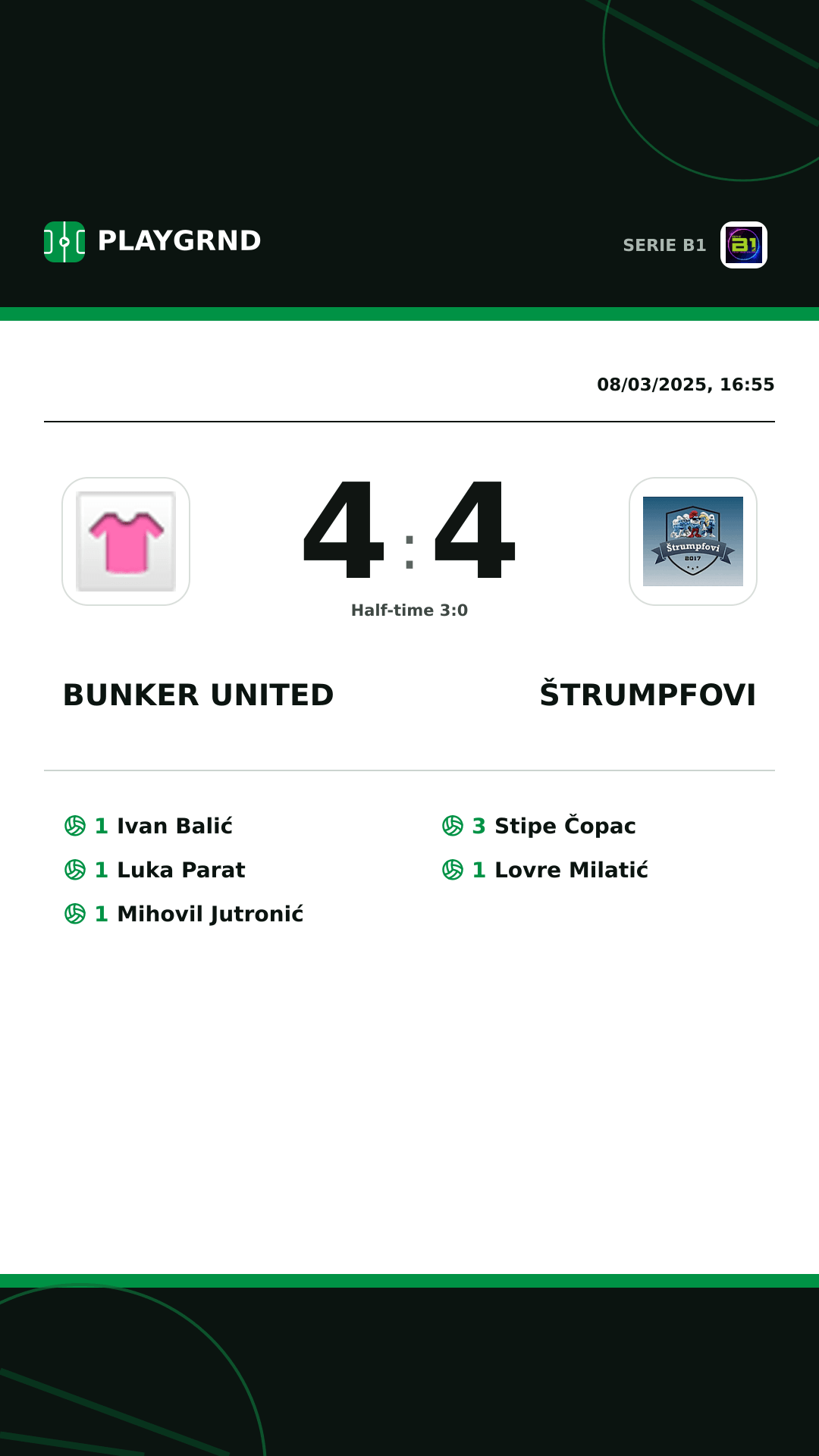Instagram artwork: Bunker United 4:4 Štrumpfovi