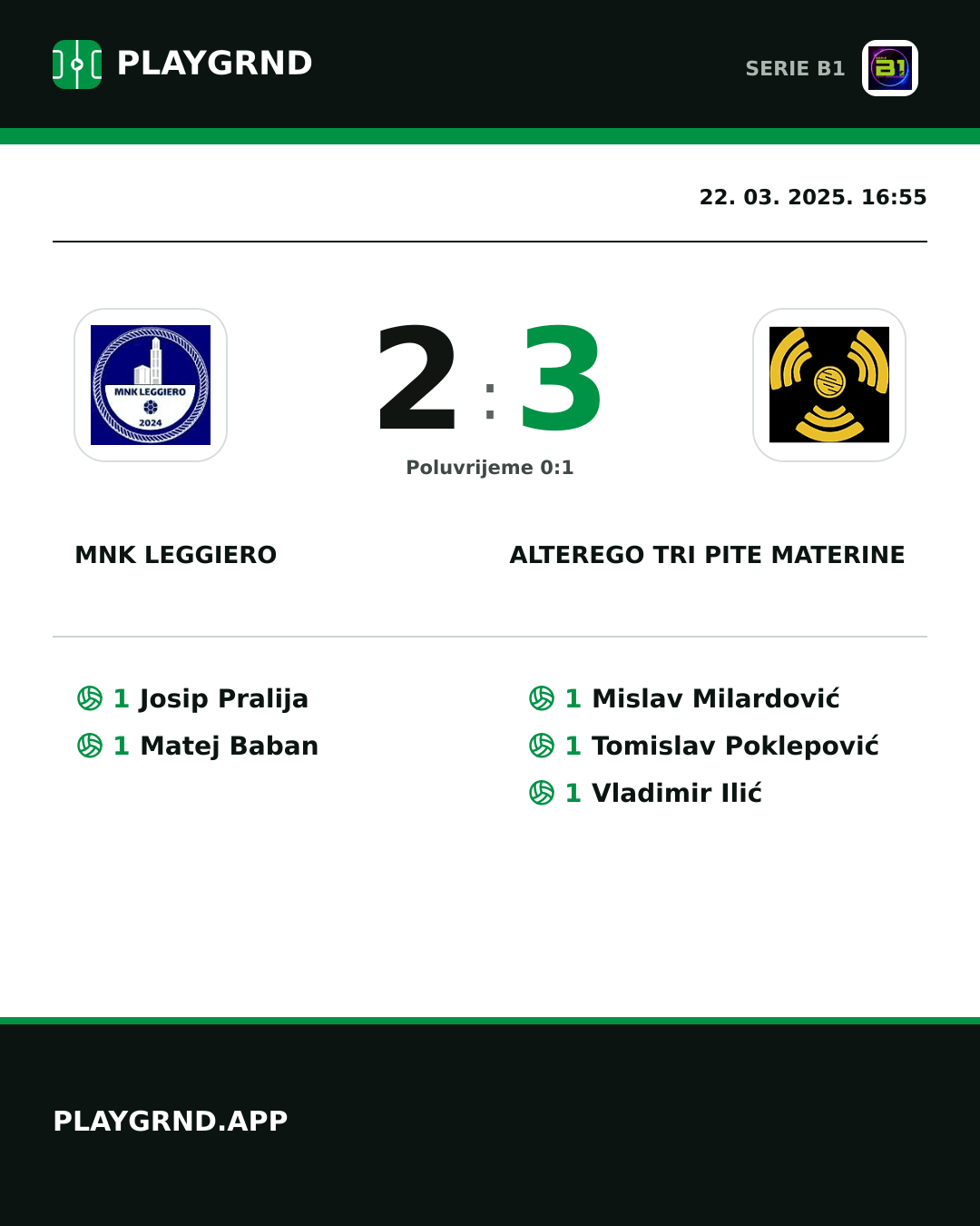 Instagram slika: MNK Leggiero 2:3 CB Piccadilly Tri Pite Materine
