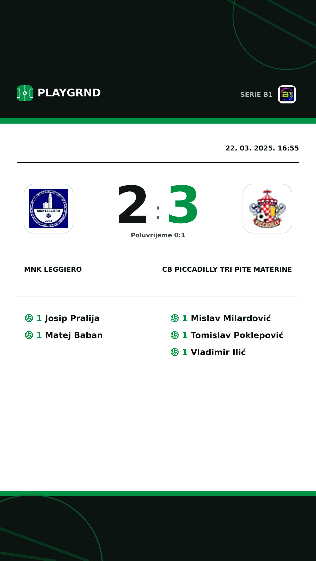 Instagram slika: MNK Leggiero 2:3 CB Piccadilly Tri Pite Materine