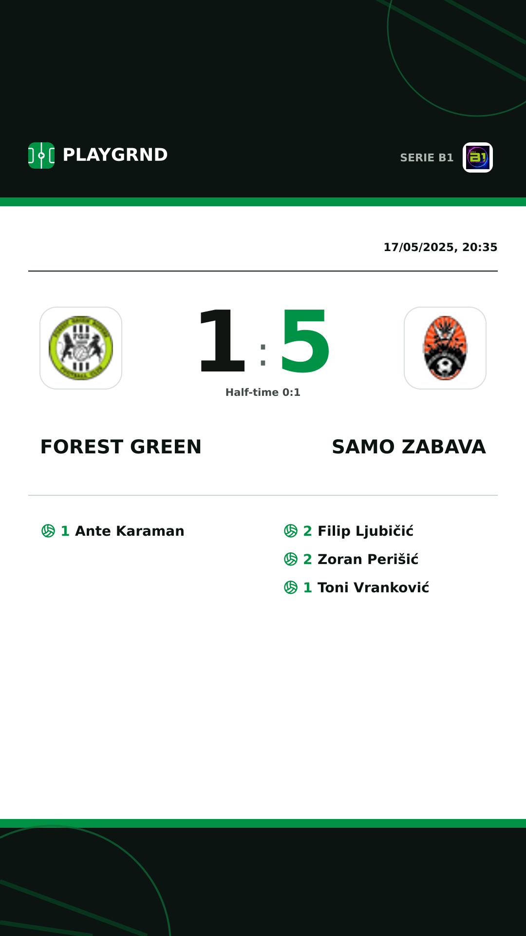 Instagram artwork: Forest Green 1:5 Samo Zabava