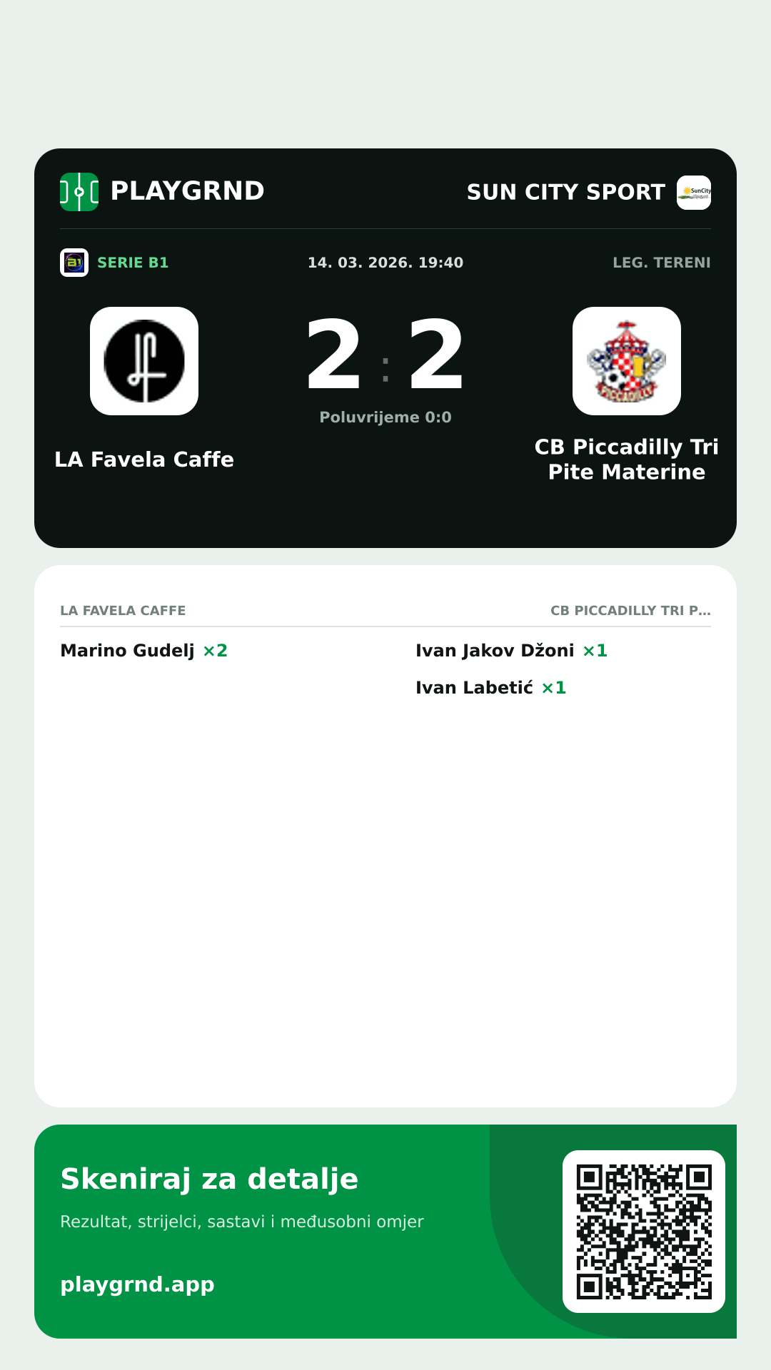 Story slika: LA Favela Caffe 2:2 CB Piccadilly Tri Pite Materine