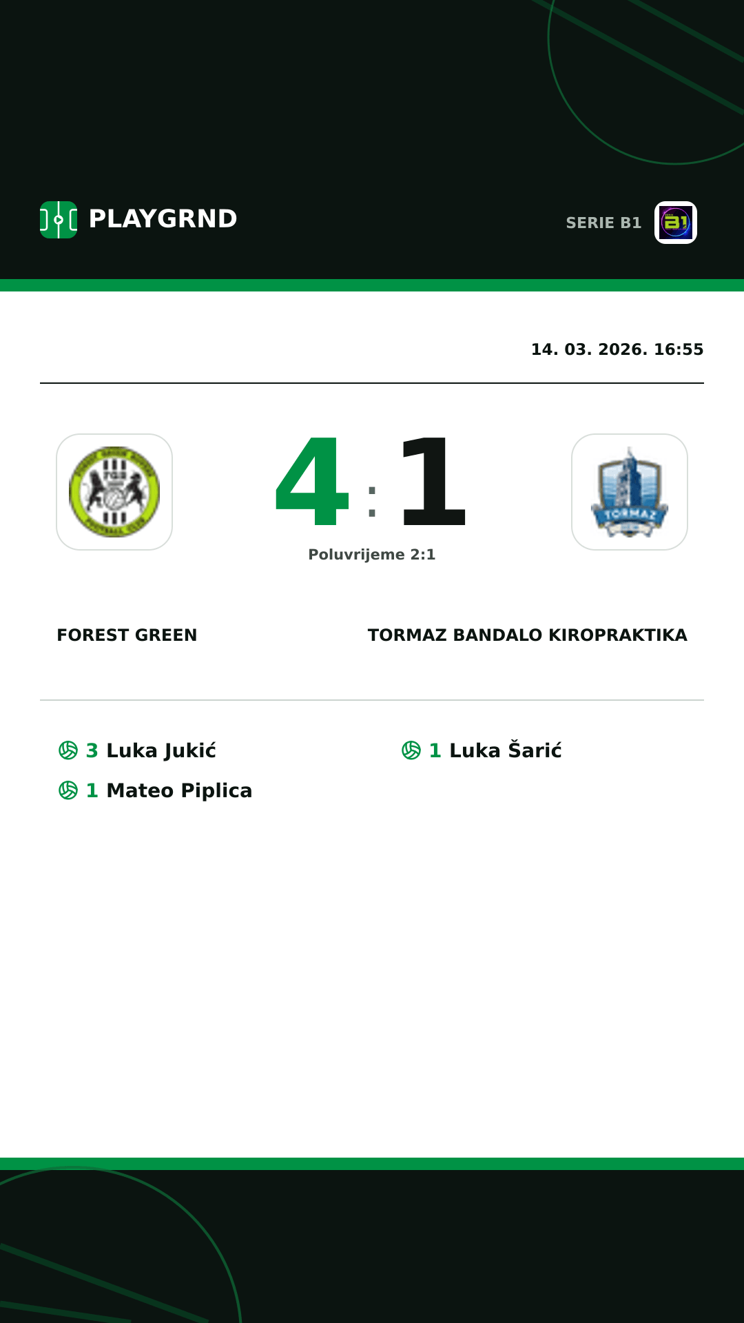 Instagram slika: Forest Green 4:1 Tormaz Bandalo Kiropraktika