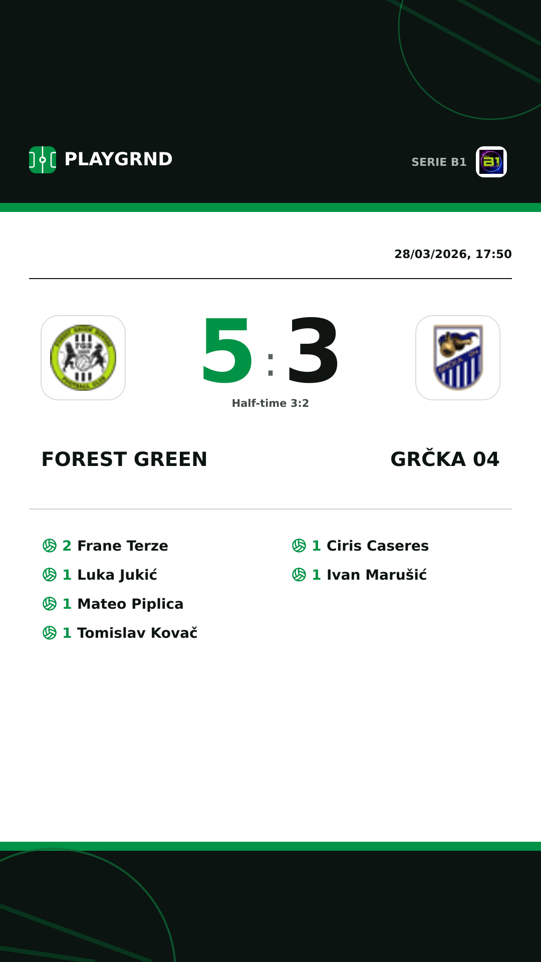 Instagram artwork: Forest Green 5:3 Grčka 04