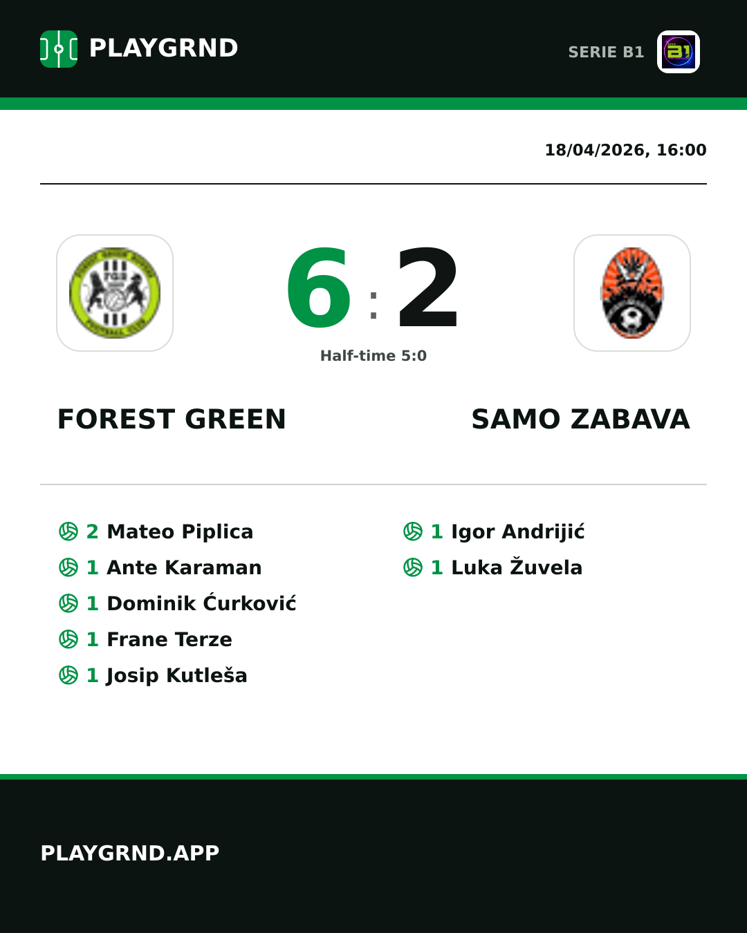 Instagram artwork: Forest Green 6:2 Samo Zabava