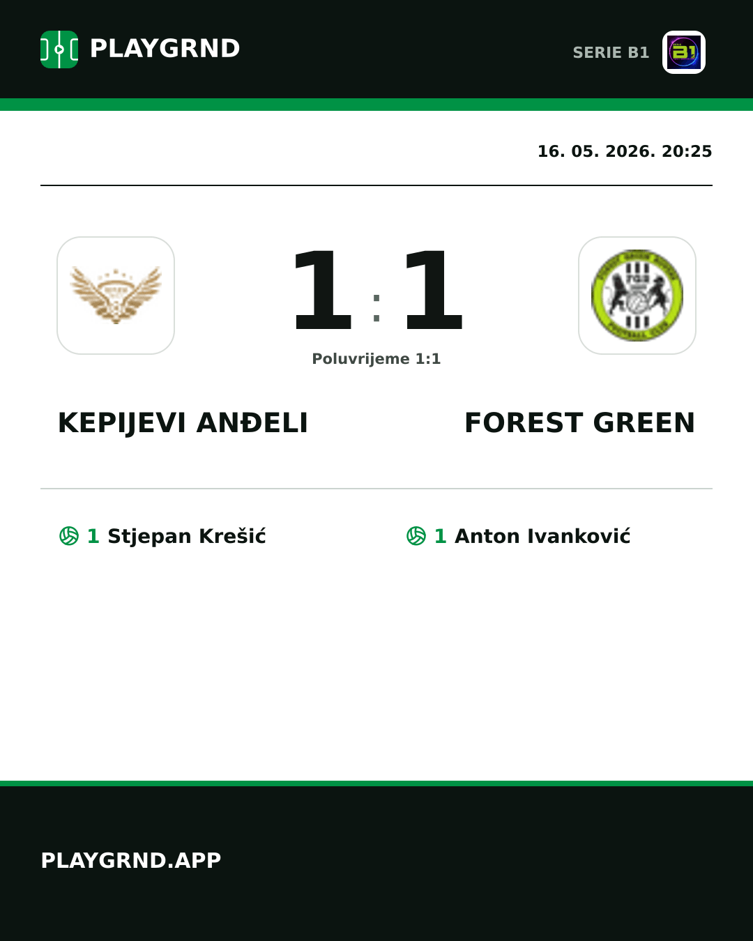 Instagram slika: Kepijevi Anđeli 1:1 Forest Green
