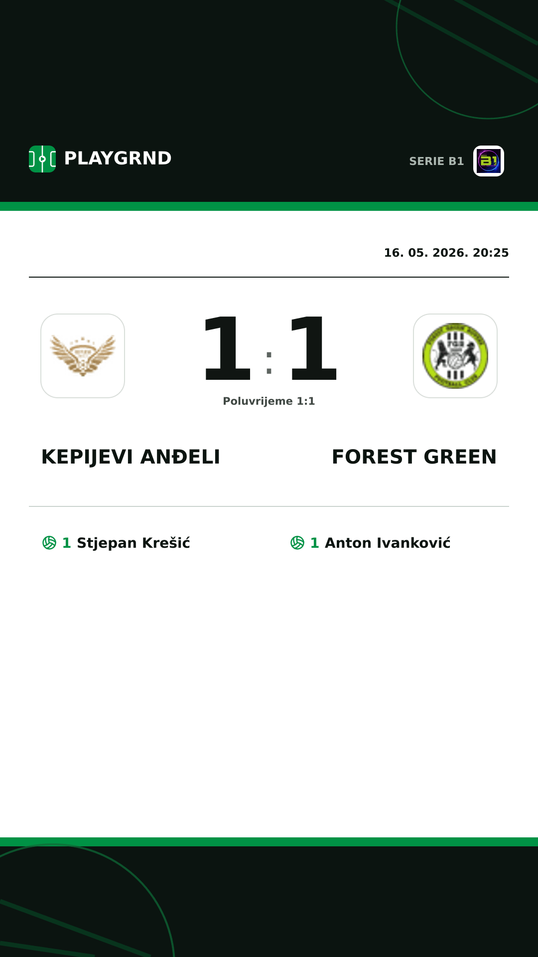 Instagram slika: Kepijevi Anđeli 1:1 Forest Green