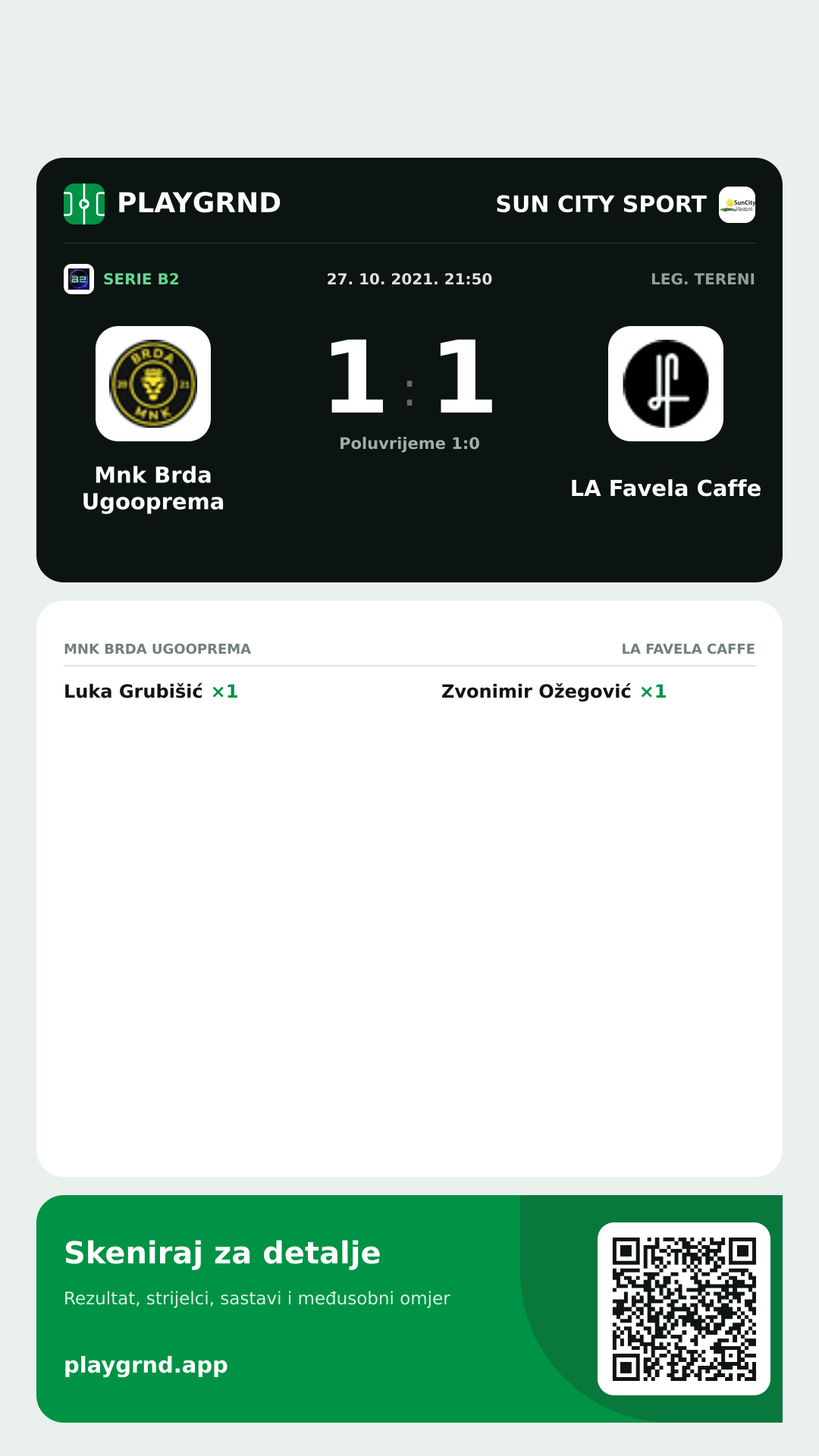 Story slika: Mnk Brda Ugooprema 1:1 LA Favela Caffe