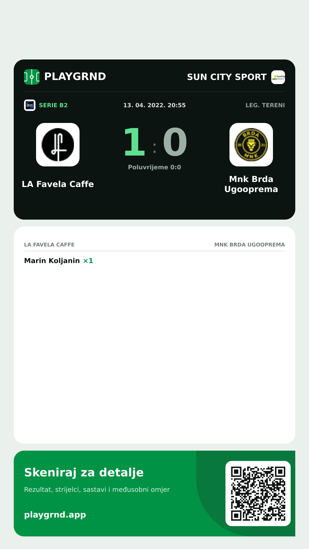 Story slika: LA Favela Caffe 1:0 Mnk Brda Ugooprema