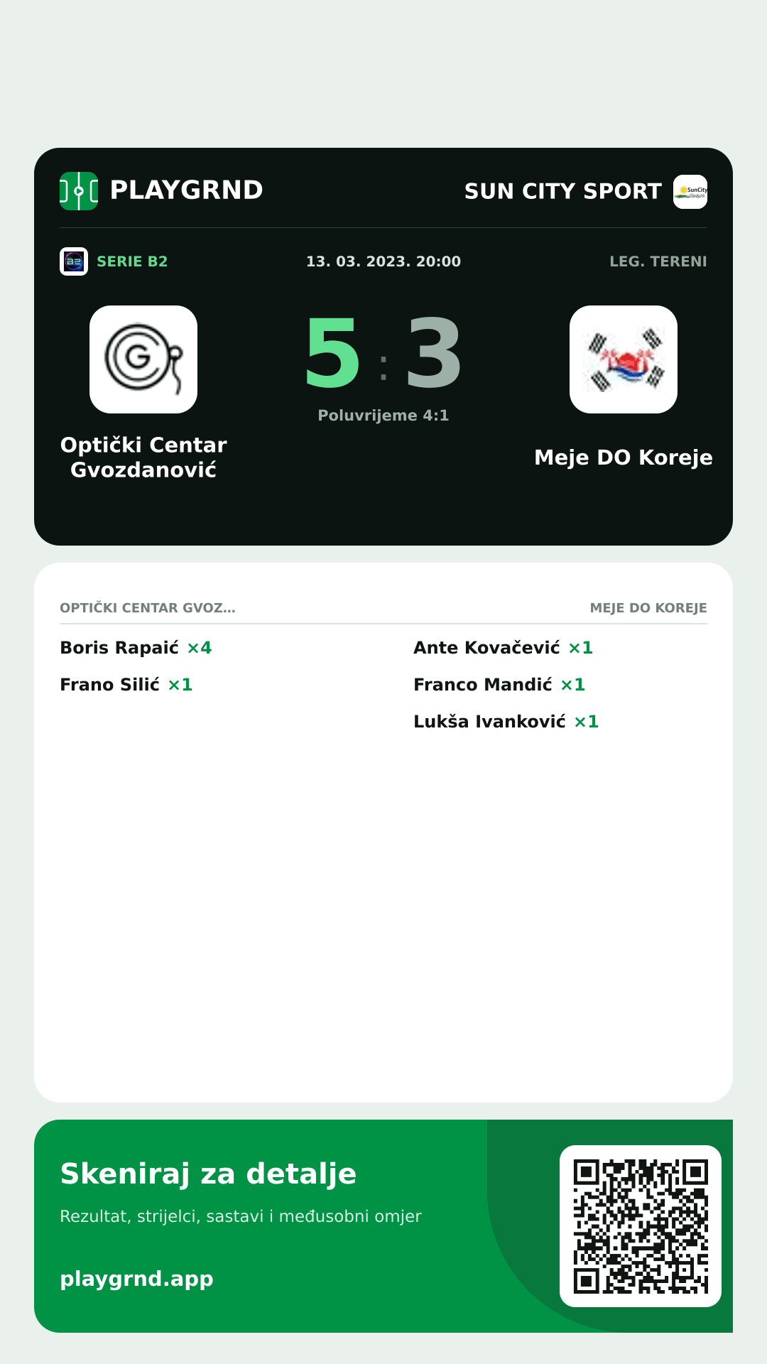Story image: Optički Centar Gvozdanović 5:3 Meje DO Koreje