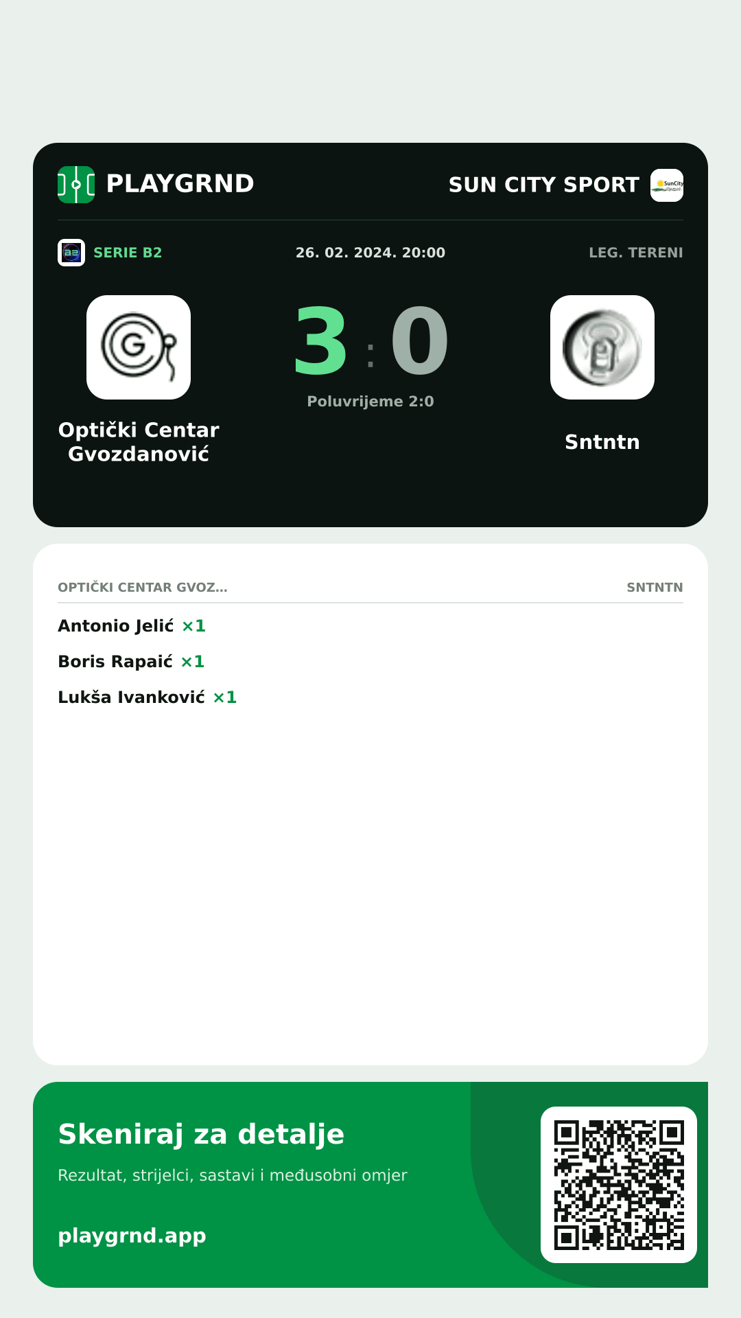 Story slika: Optički Centar Gvozdanović 3:0 Sntntn