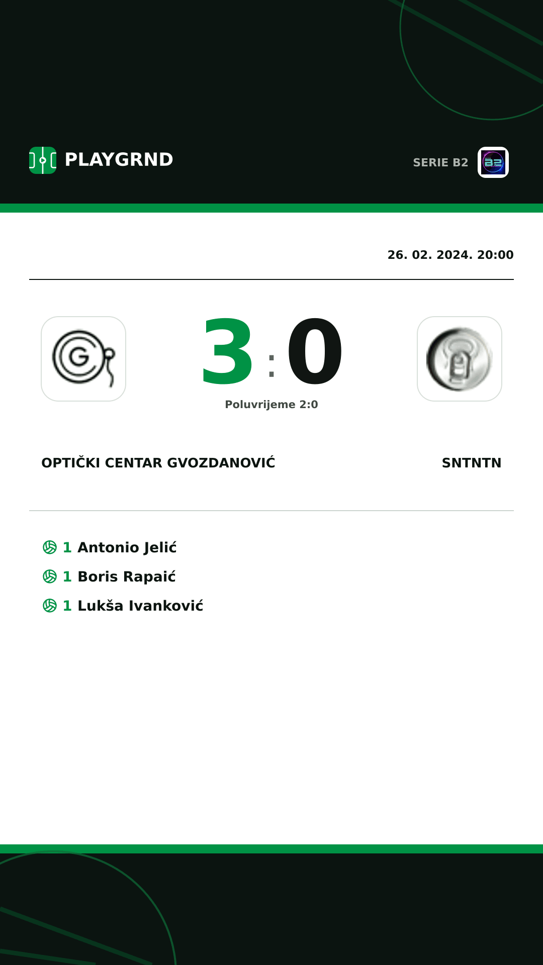 Instagram slika: Optički Centar Gvozdanović 3:0 Sntntn