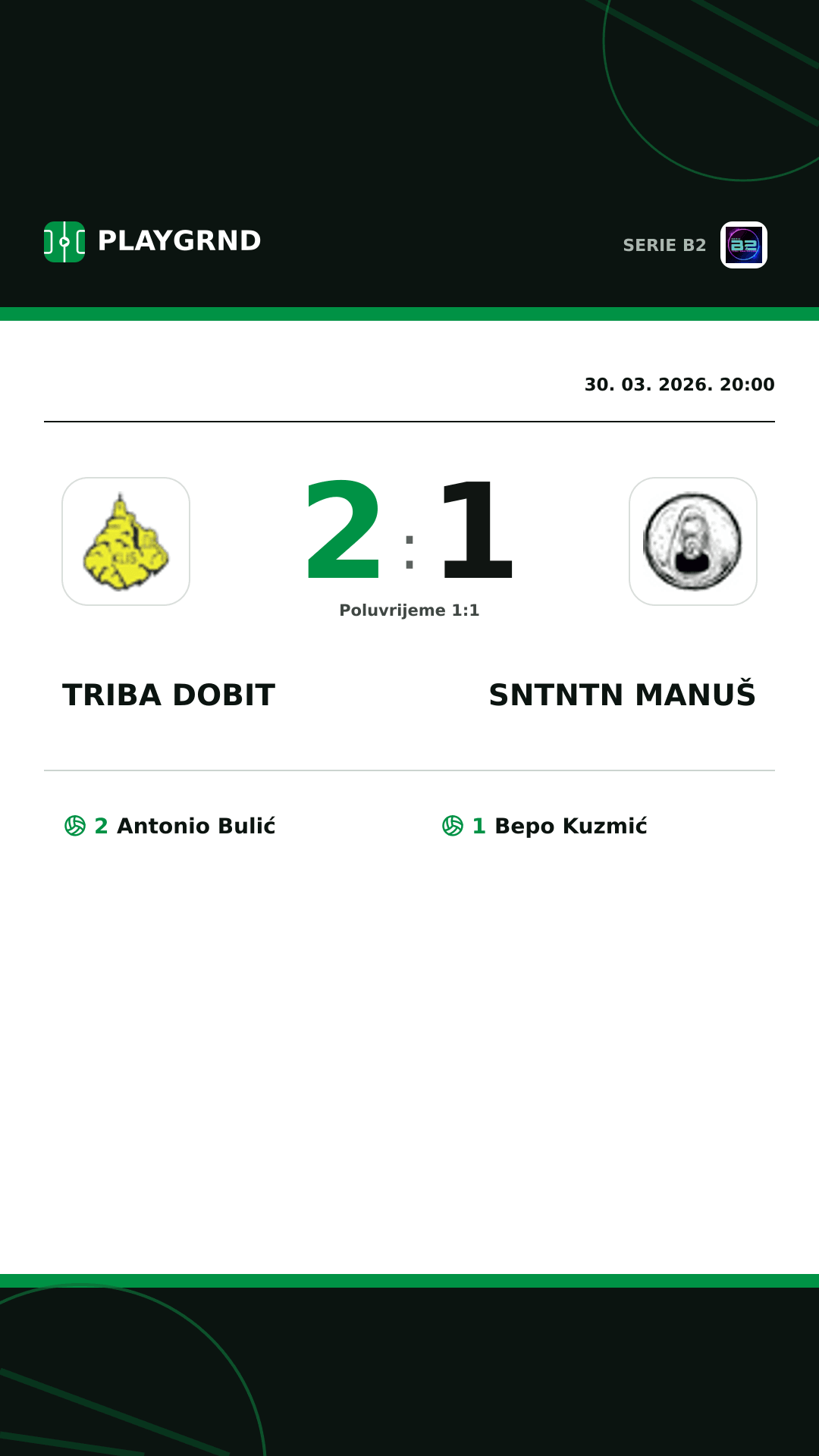 Instagram slika: Triba Dobit 2:1 Sntntn Manuš