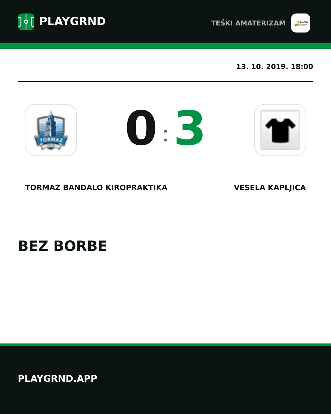 Instagram slika: Tormaz Bandalo Kiropraktika 0:3 Vesela Kapljica