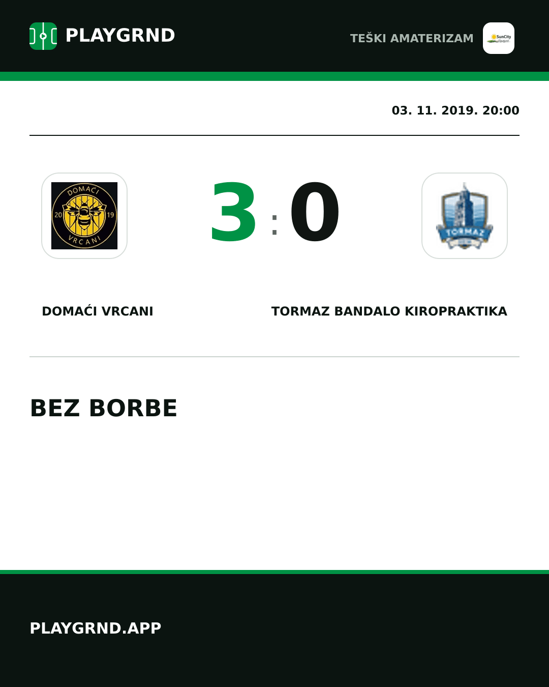 Instagram slika: Domaći Vrcani 3:0 Tormaz Bandalo Kiropraktika