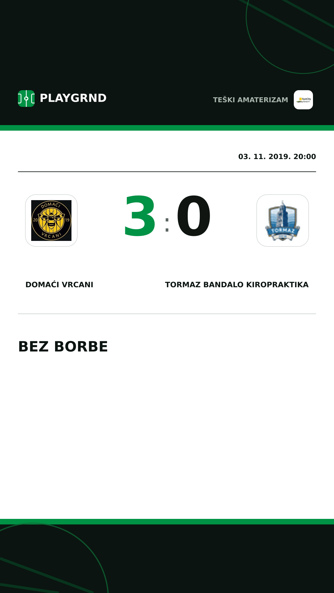 Instagram slika: Domaći Vrcani 3:0 Tormaz Bandalo Kiropraktika