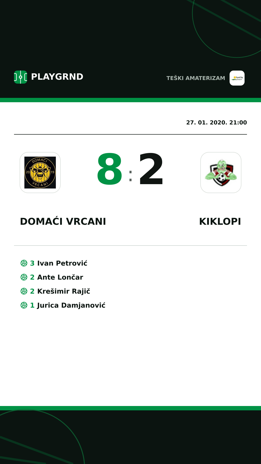 Instagram slika: Domaći Vrcani 8:2 Kiklopi