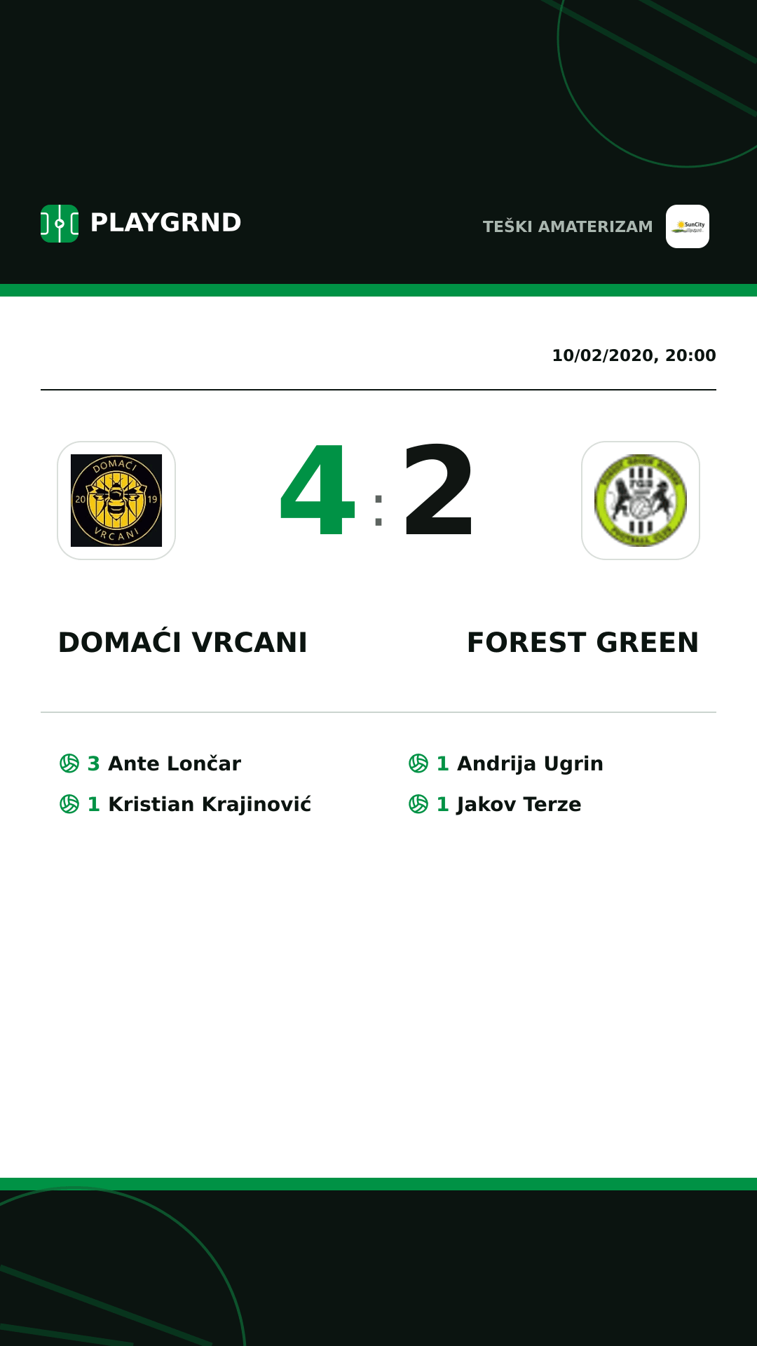 Instagram artwork: Domaći Vrcani 4:2 Forest Green