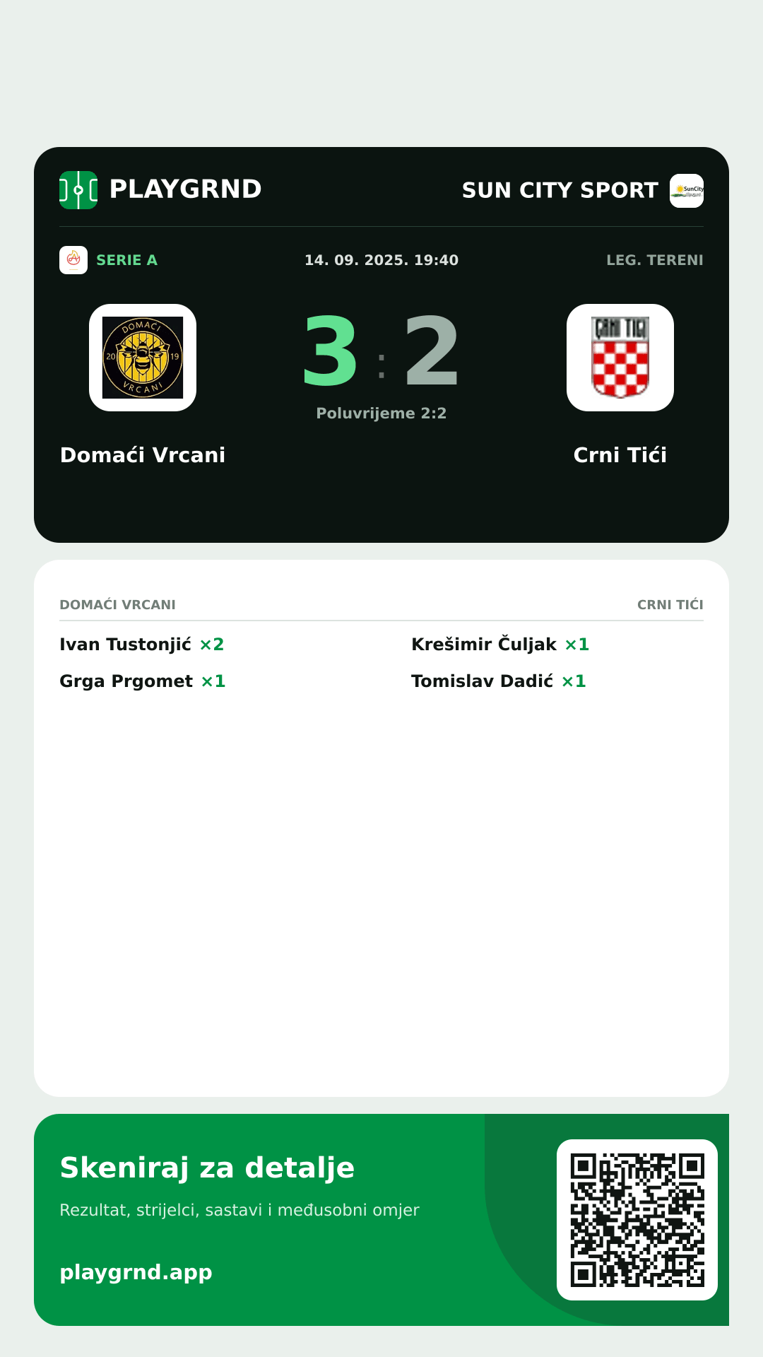 Story image: Domaći Vrcani 3:2 Crni Tići