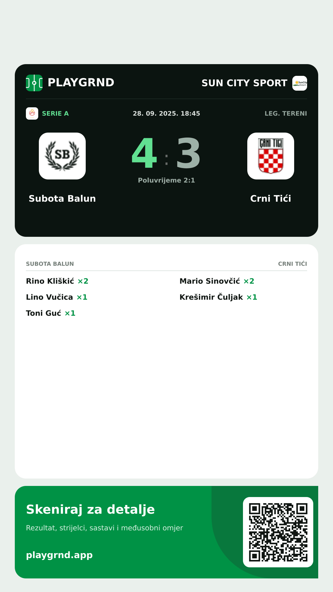 Story image: Subota Balun 4:3 Crni Tići