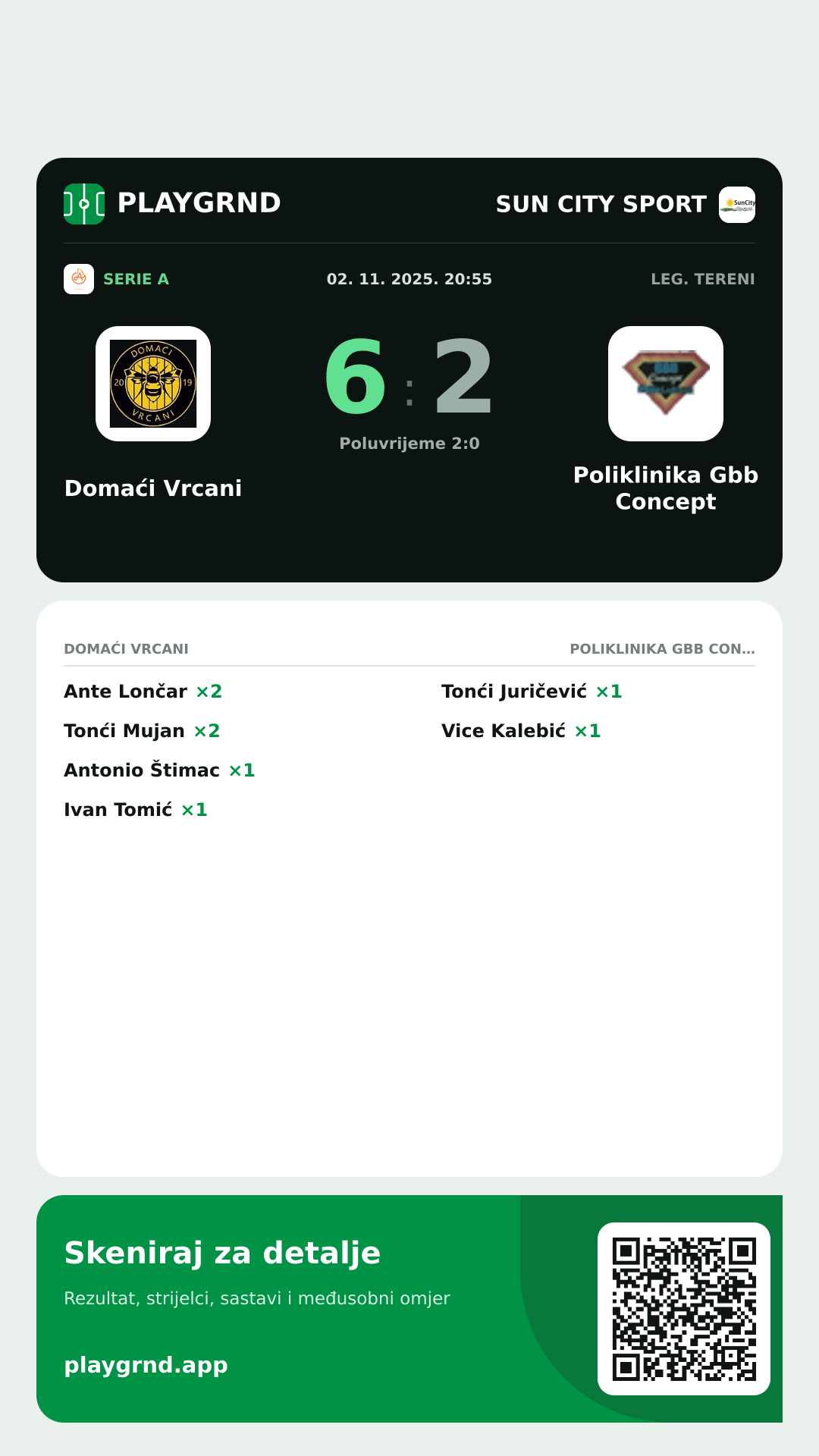 Story slika: Domaći Vrcani 6:2 Poliklinika Gbb Concept