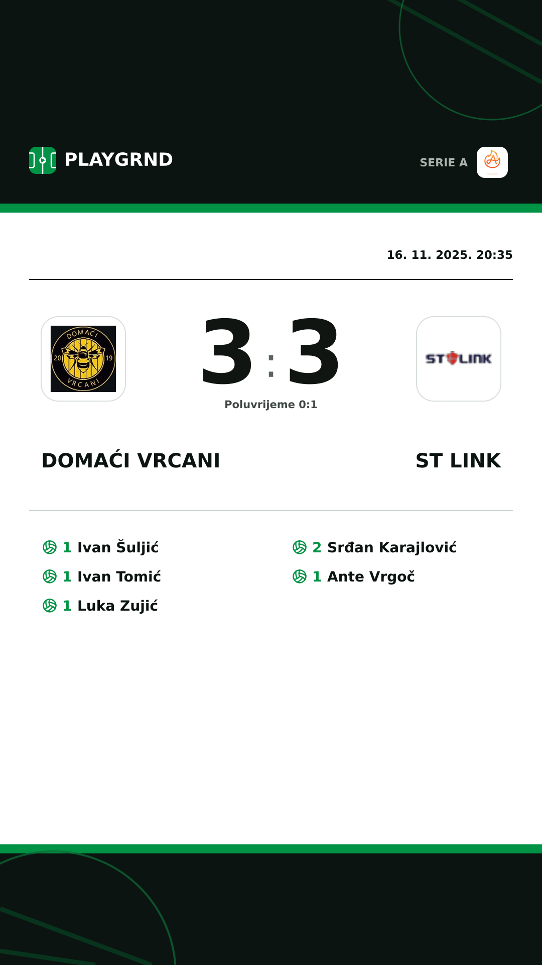 Instagram slika: Domaći Vrcani 3:3 ST Link