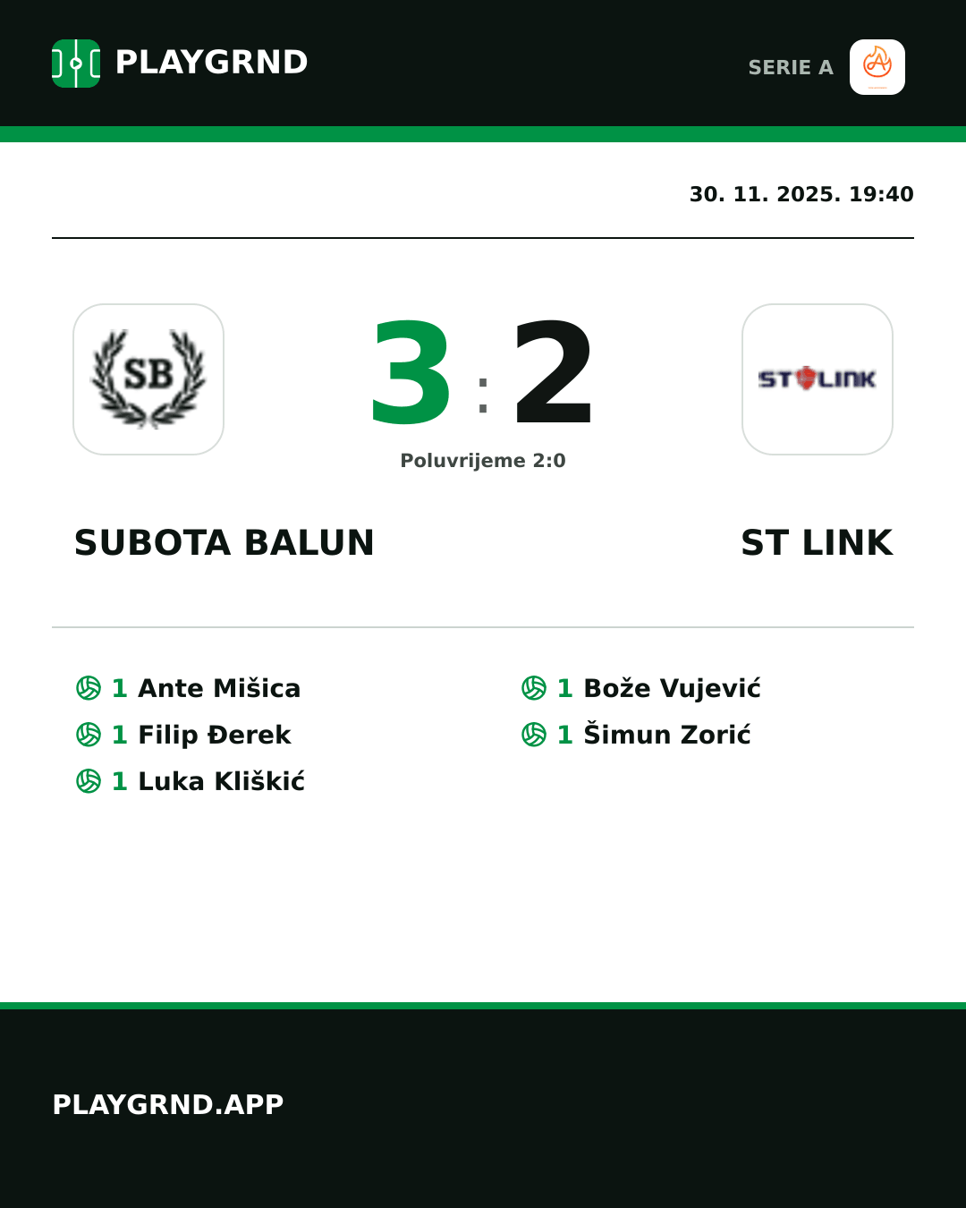 Instagram slika: Subota Balun 3:2 ST Link