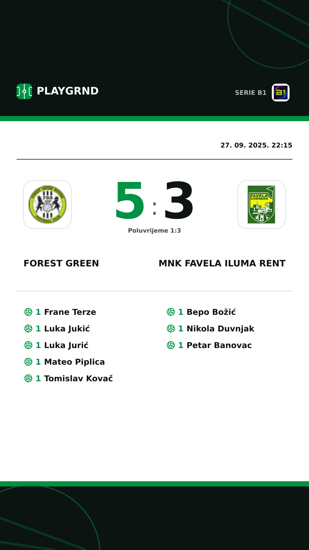 Instagram slika: Forest Green 5:3 MNK Favela Iluma Rent