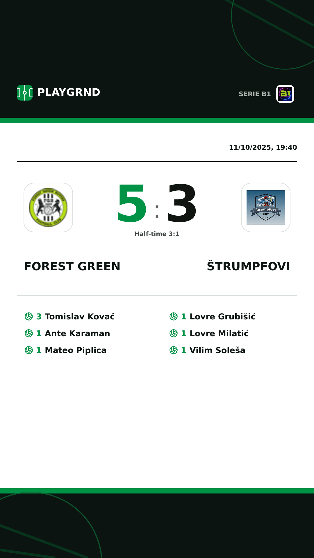 Instagram artwork: Forest Green 5:3 Štrumpfovi