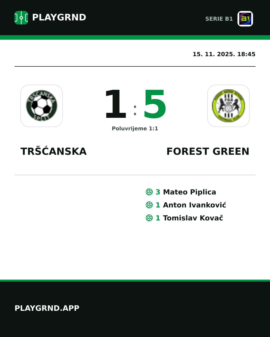 Instagram slika: Tršćanska 1:5 Forest Green
