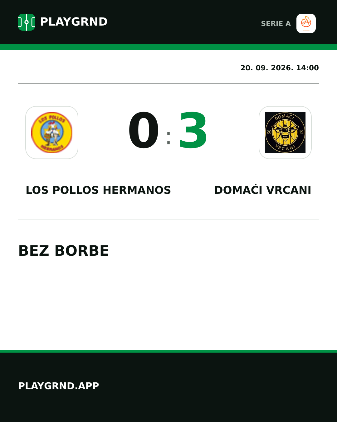 Instagram slika: Los Pollos Hermanos 0:3 Domaći Vrcani