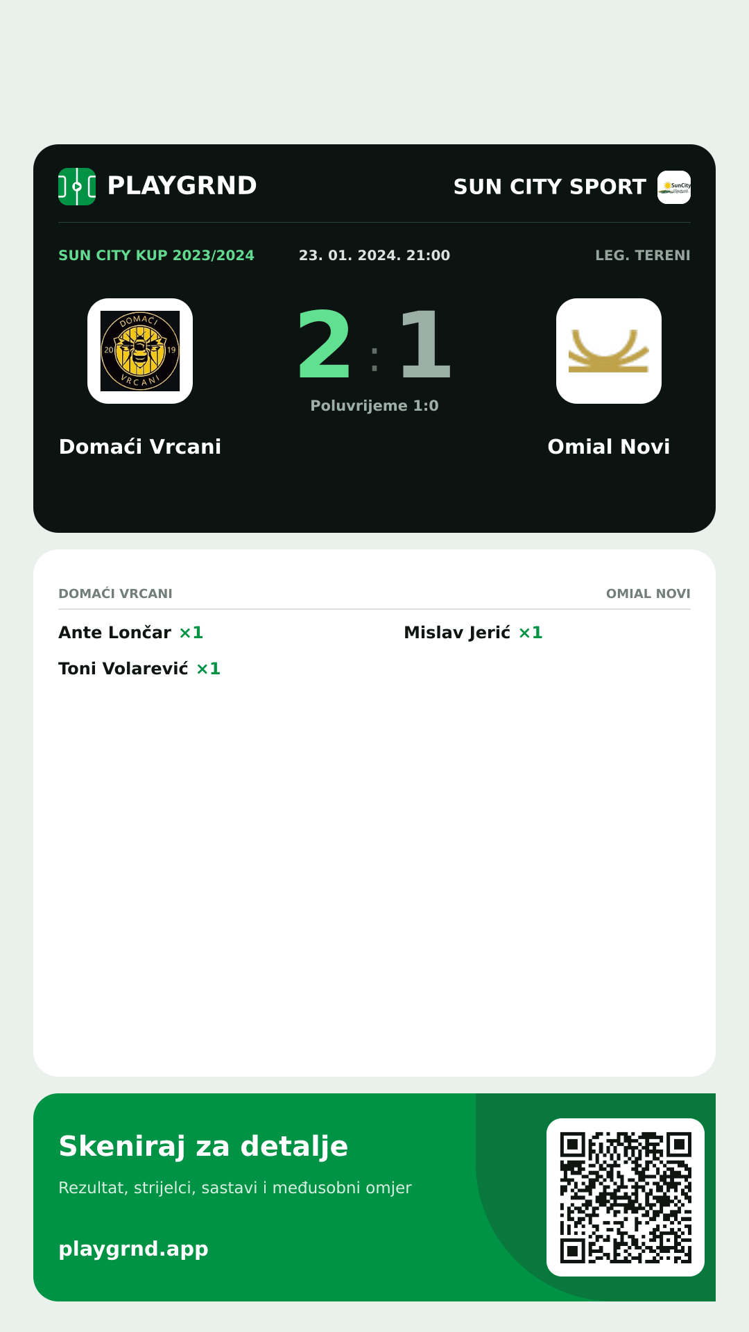 Story image: Domaći Vrcani 2:1 Omial Novi
