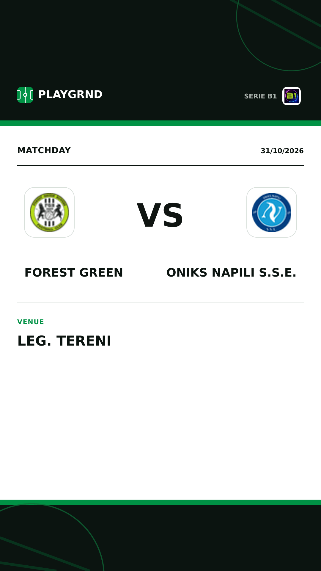 Instagram artwork: Forest Green vs Oniks Napili S.S.E.