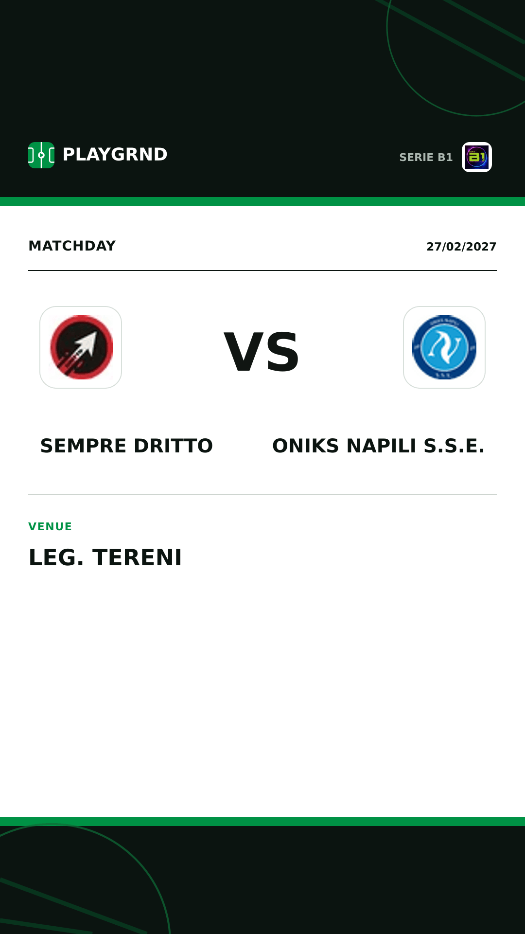 Instagram artwork: Sempre Dritto vs Oniks Napili S.S.E.