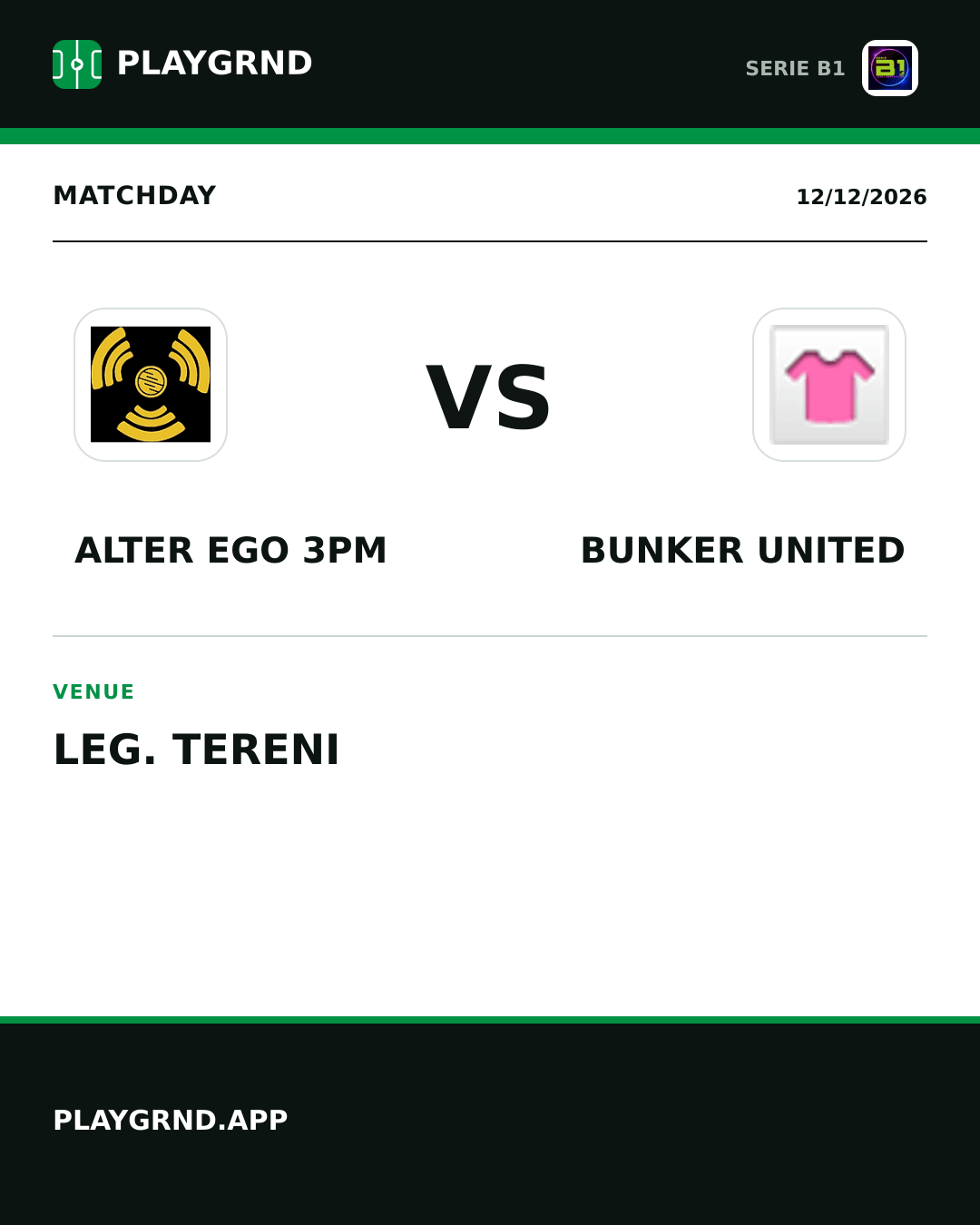 Instagram artwork: Alter Ego 3PM vs Bunker United