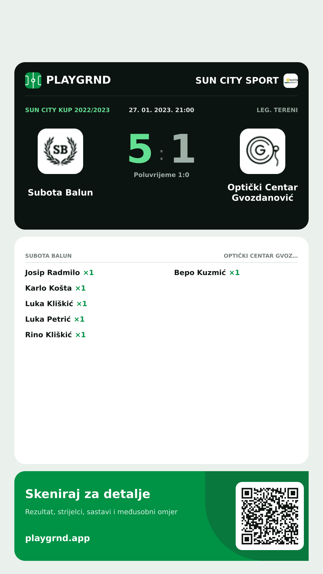 Story image: Subota Balun 5:1 Optički Centar Gvozdanović