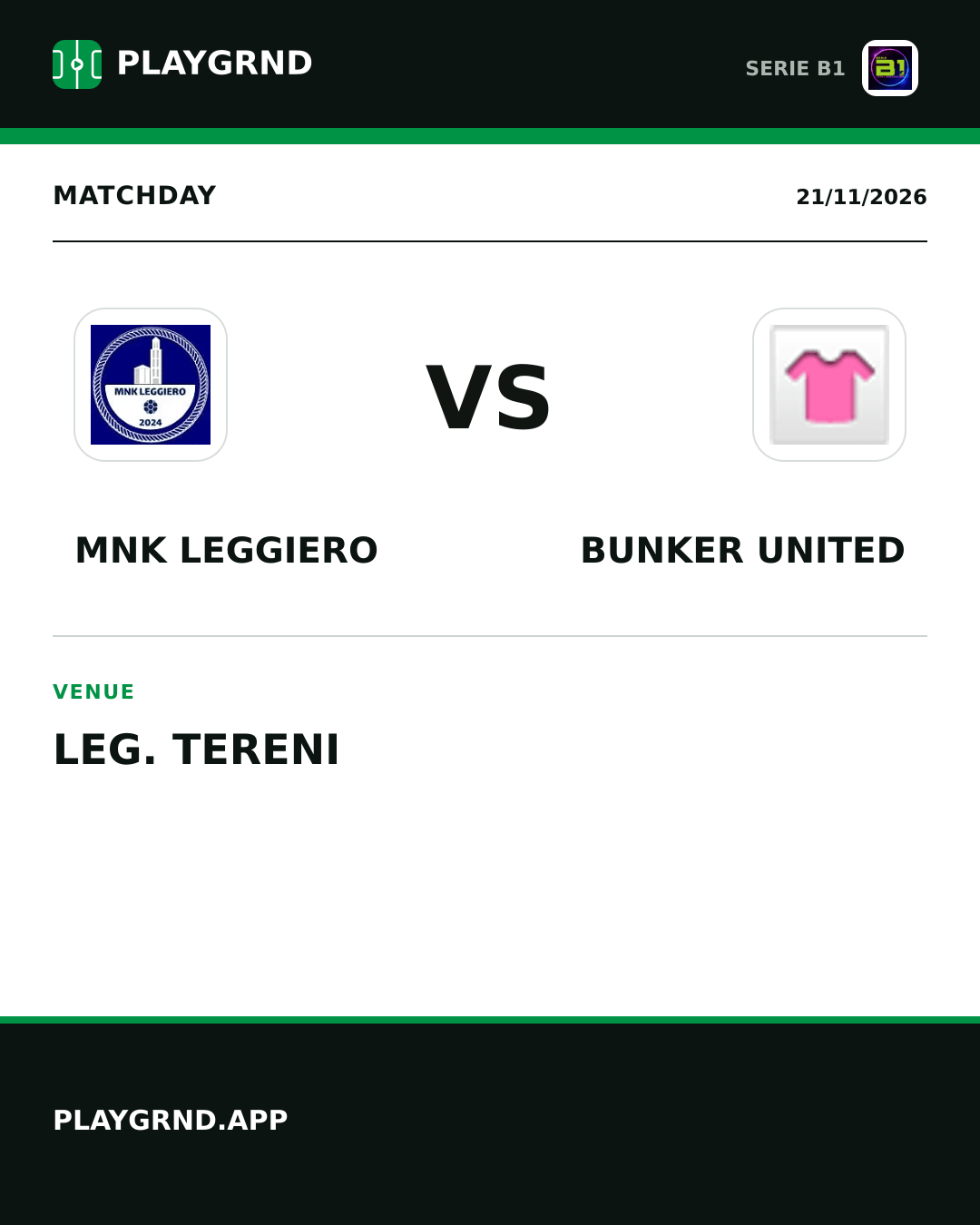 Instagram artwork: MNK Leggiero vs Bunker United