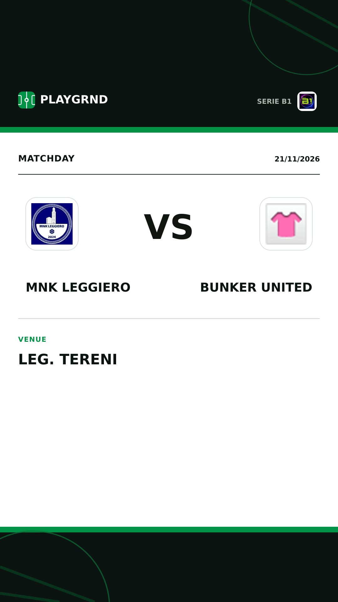 Instagram artwork: MNK Leggiero vs Bunker United