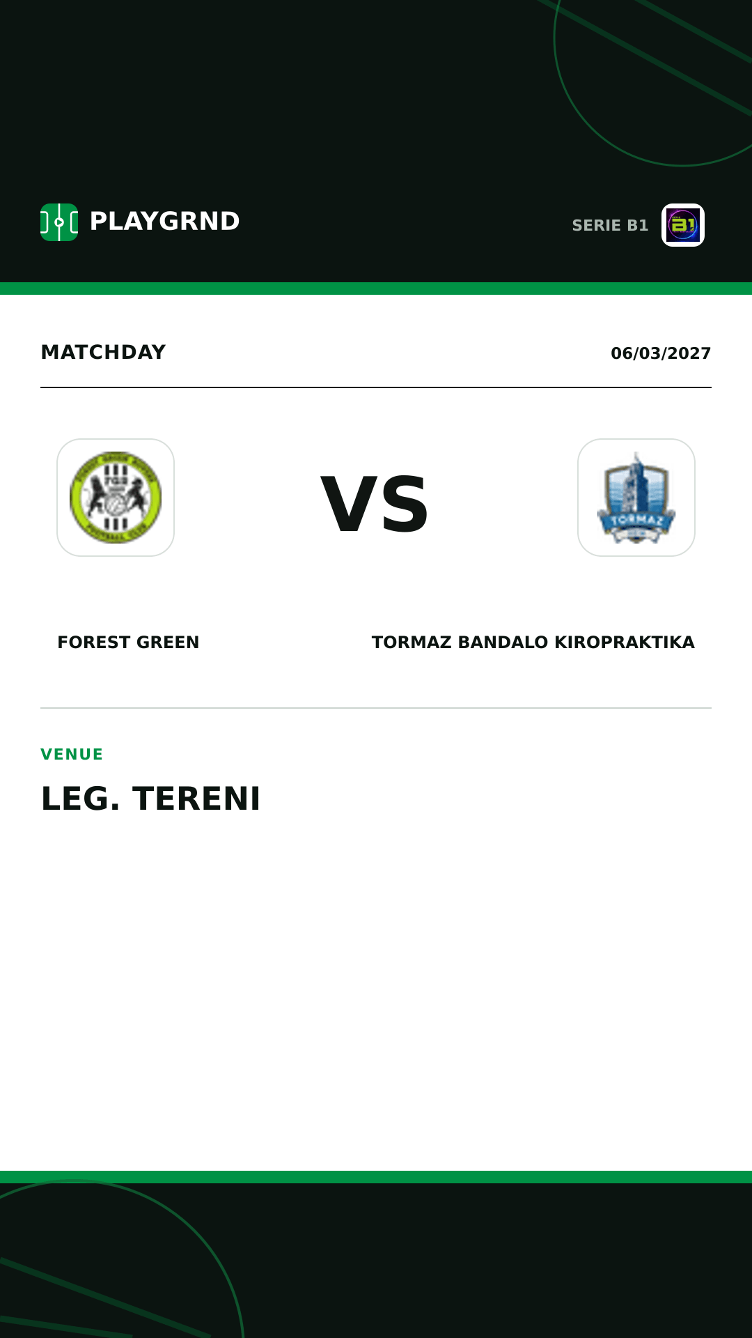 Instagram artwork: Forest Green vs Tormaz Bandalo Kiropraktika