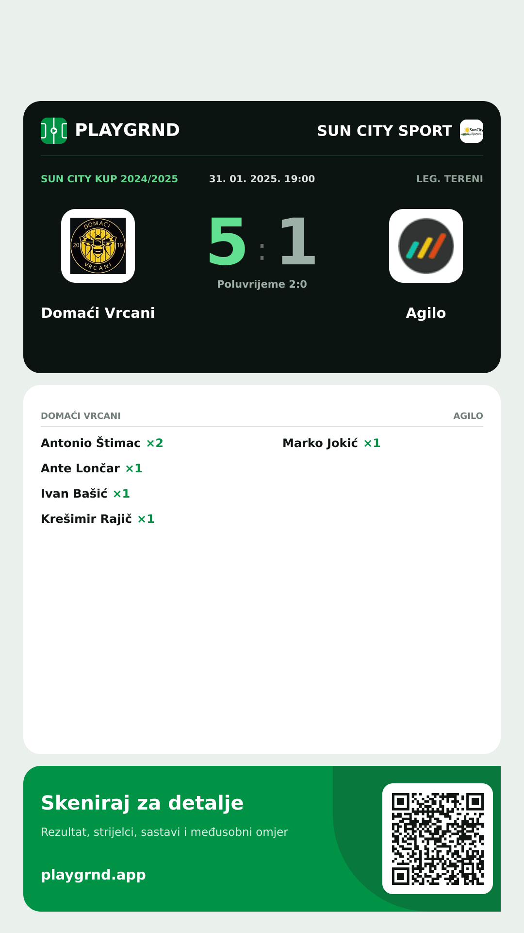 Story slika: Domaći Vrcani 5:1 Agilo