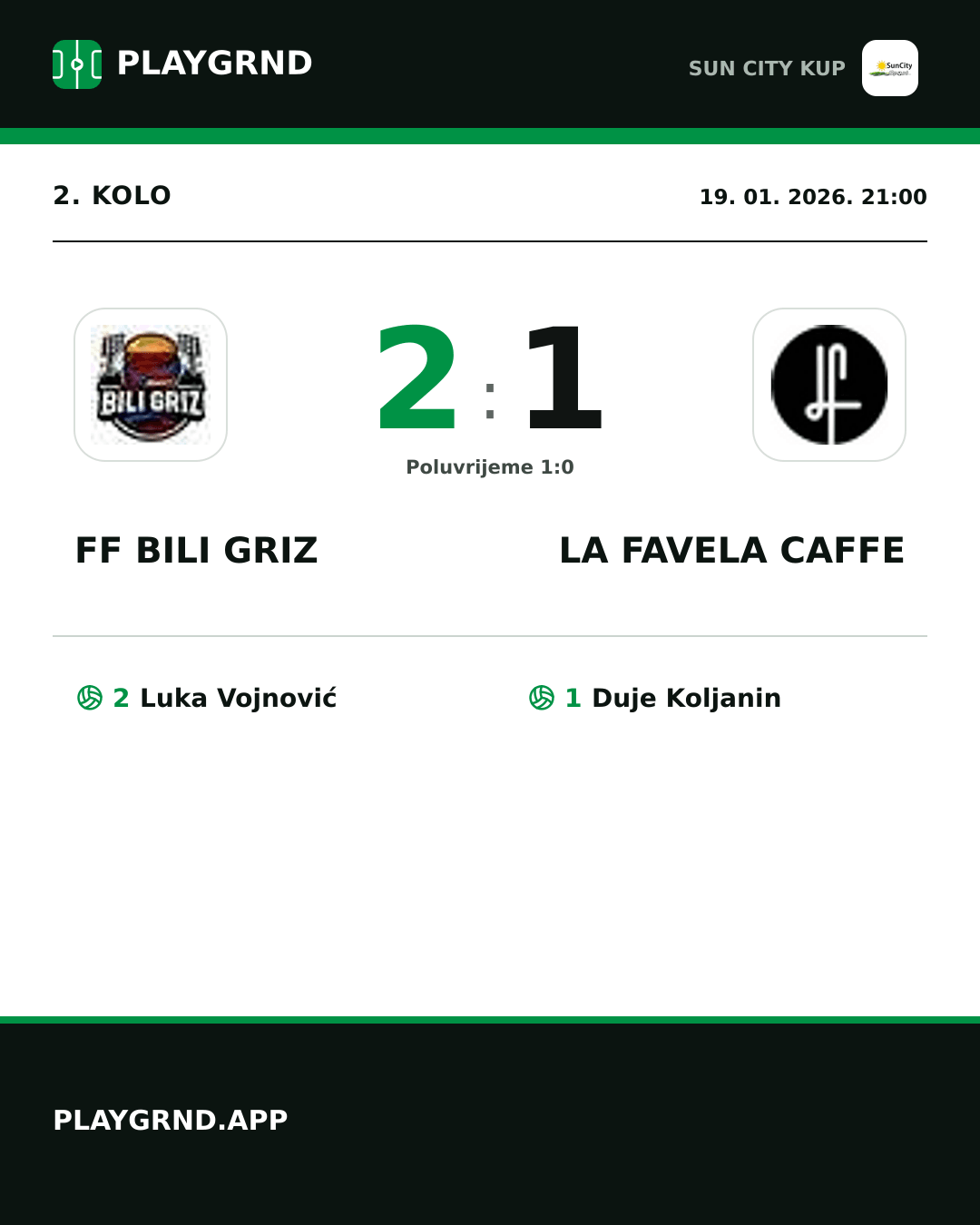 Instagram slika: FF Bili Griz 2:1 LA Favela Caffe