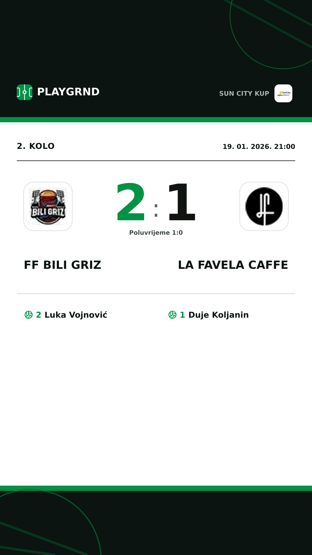 Instagram slika: FF Bili Griz 2:1 LA Favela Caffe