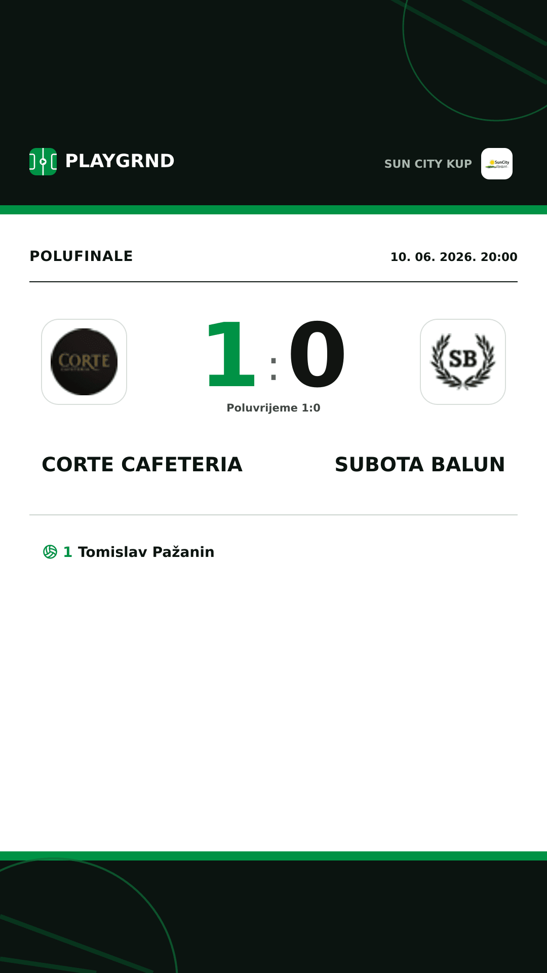 Instagram slika: Corte Cafeteria 1:0 Subota Balun