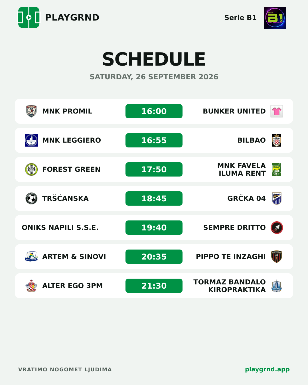 Schedule: Serie B1